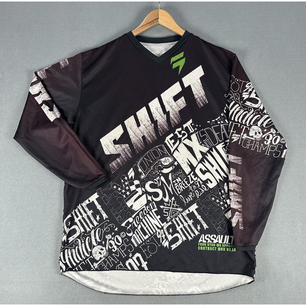 Shift Motocross Jersey Mens XL Black Assault Skull Crossbone Y2K Moto Racing